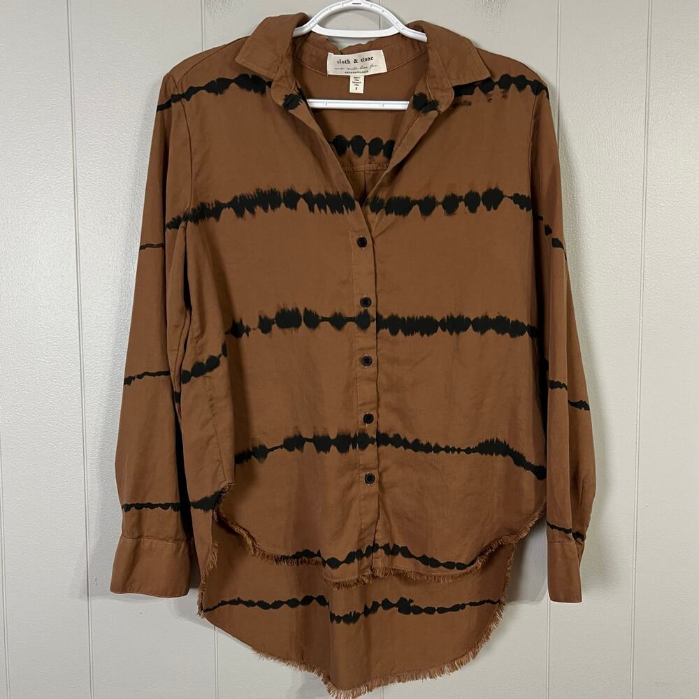 Anthropologie Cloth & Stone Edie Tie Dye Tencel Shirt Small Brown Raw Hem